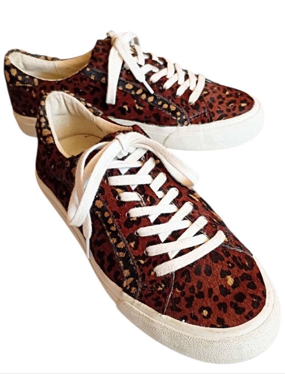 MADEWELL Sidewalk Low-Top Sneaker Painted Leopard Colorblock Calf Hair Sz 8.5M